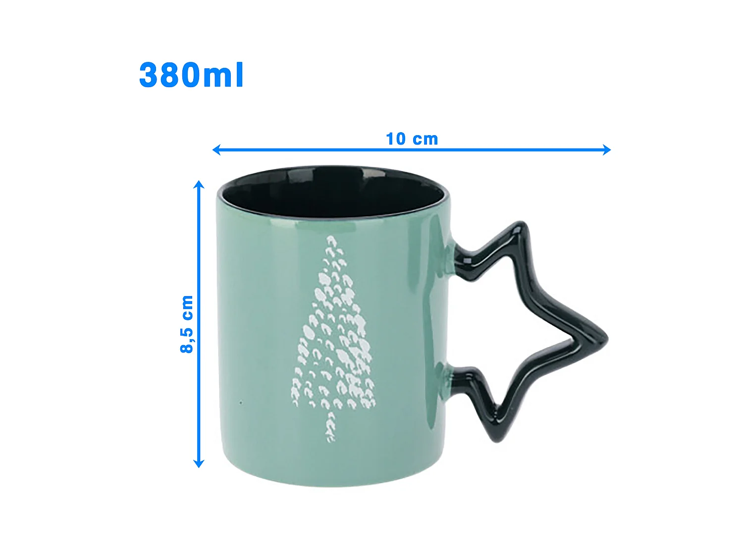 Mug de Noël avec anse en étoile en porcelaine blanche 380 ml 85x100 mm