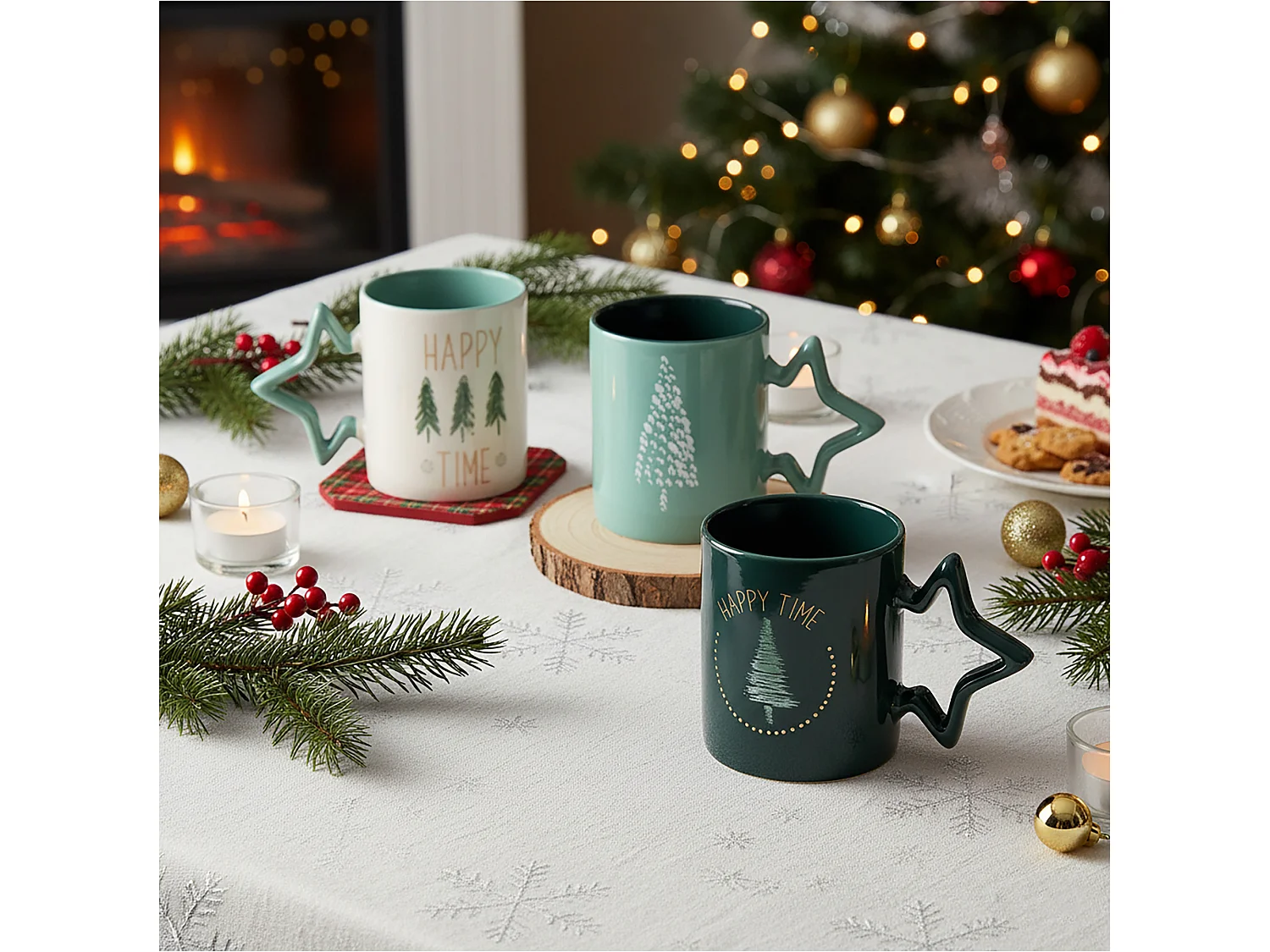 Mug de Noël avec anse en étoile en porcelaine blanche 380 ml 85x100 mm