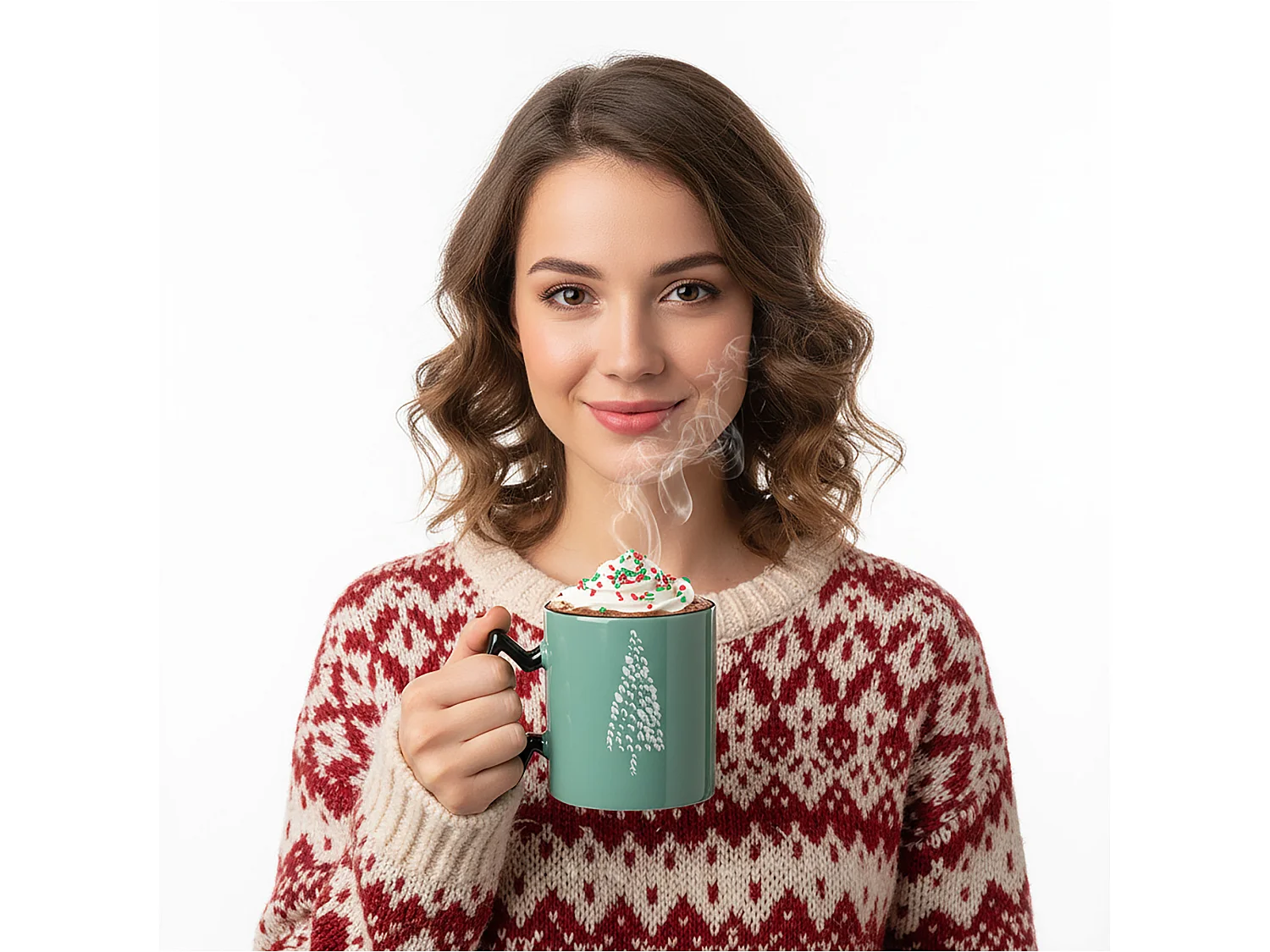 Mug de Noël avec anse en étoile en porcelaine blanche 380 ml 85x100 mm