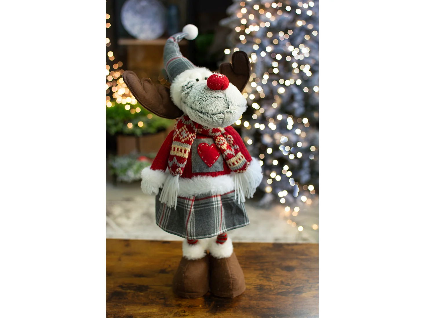 Grote kerstdecoratie rendier vilt bruin 60x21 cm