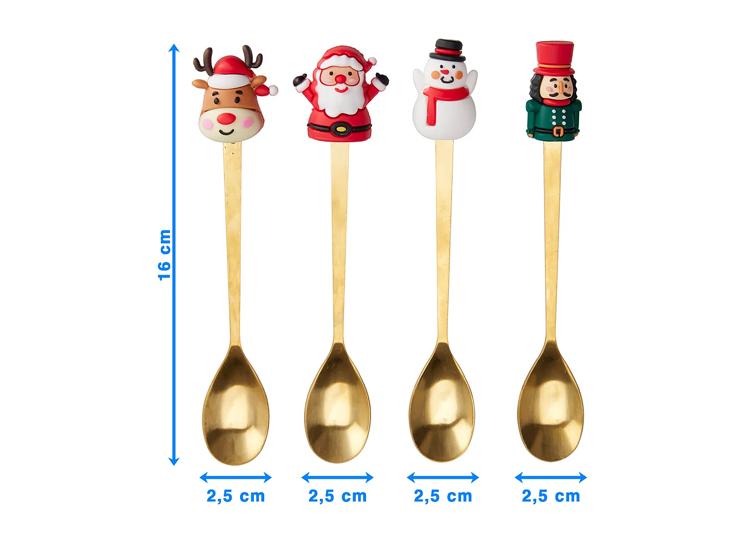 Cuillères de Noël de table, acier inoxydable, doré, 16 cm