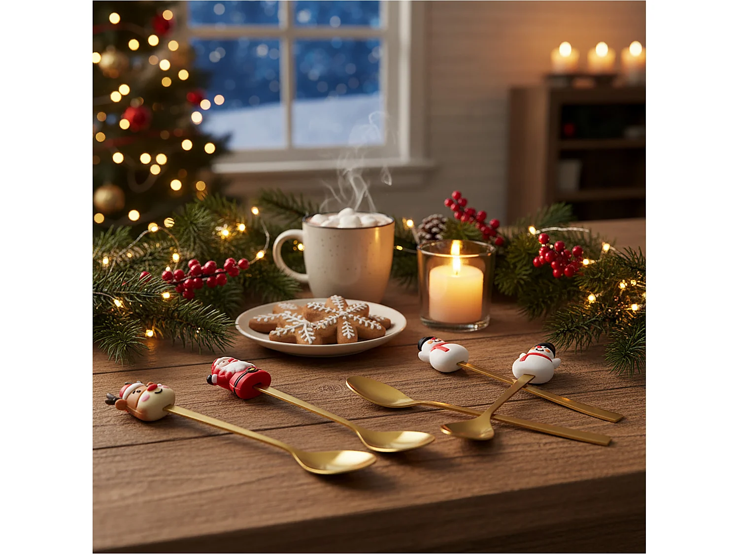 Cuillères de Noël de table, acier inoxydable, doré, 16 cm