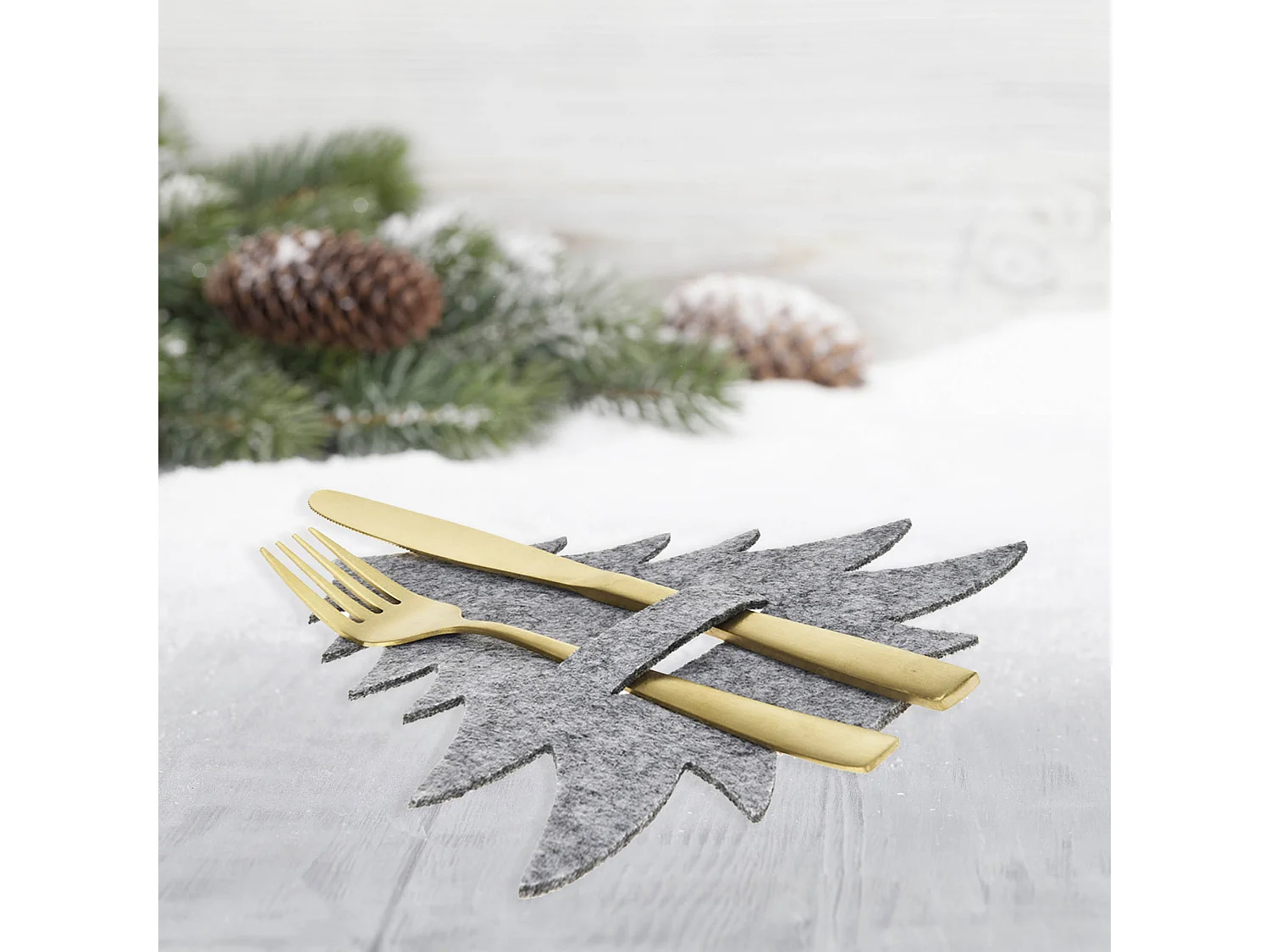 Weihnachts-Besteckhalter Filz Tannenbaum Grau 18x19,5 cm 4 St.