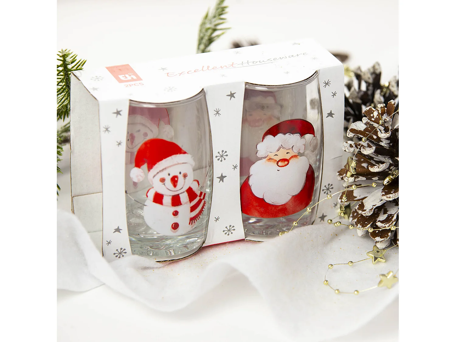 Bicchieri natalizi per bevande con fondo bombato in vetro trasparente 2x300 ml 6x10 cm