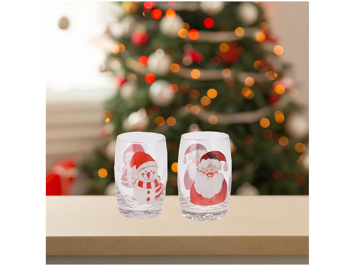 Bicchieri natalizi per bevande con fondo bombato in vetro trasparente 2x300 ml 6x10 cm