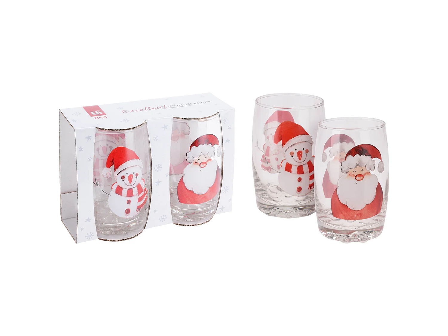 Bicchieri natalizi per bevande con fondo bombato in vetro trasparente 2x300 ml 6x10 cm