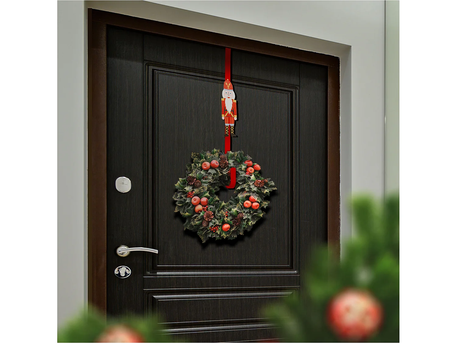 Crochet de porte pour couronne décorative en métal rouge 37,5x1,5 cm