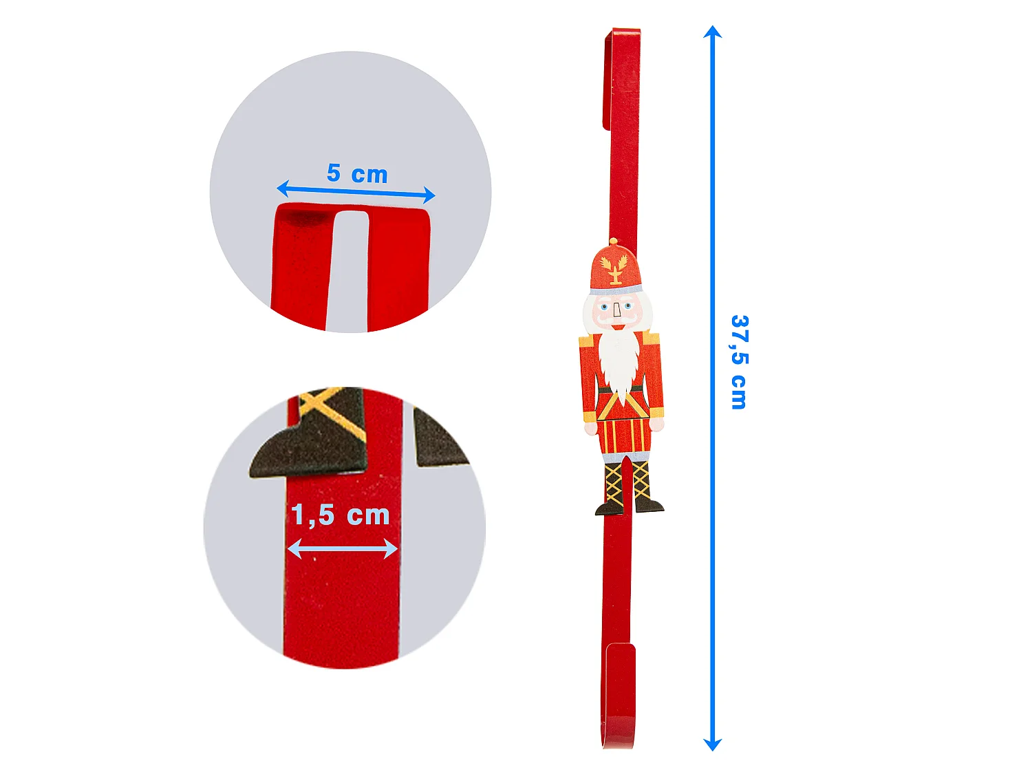 Crochet de porte pour couronne décorative en métal rouge 37,5x1,5 cm