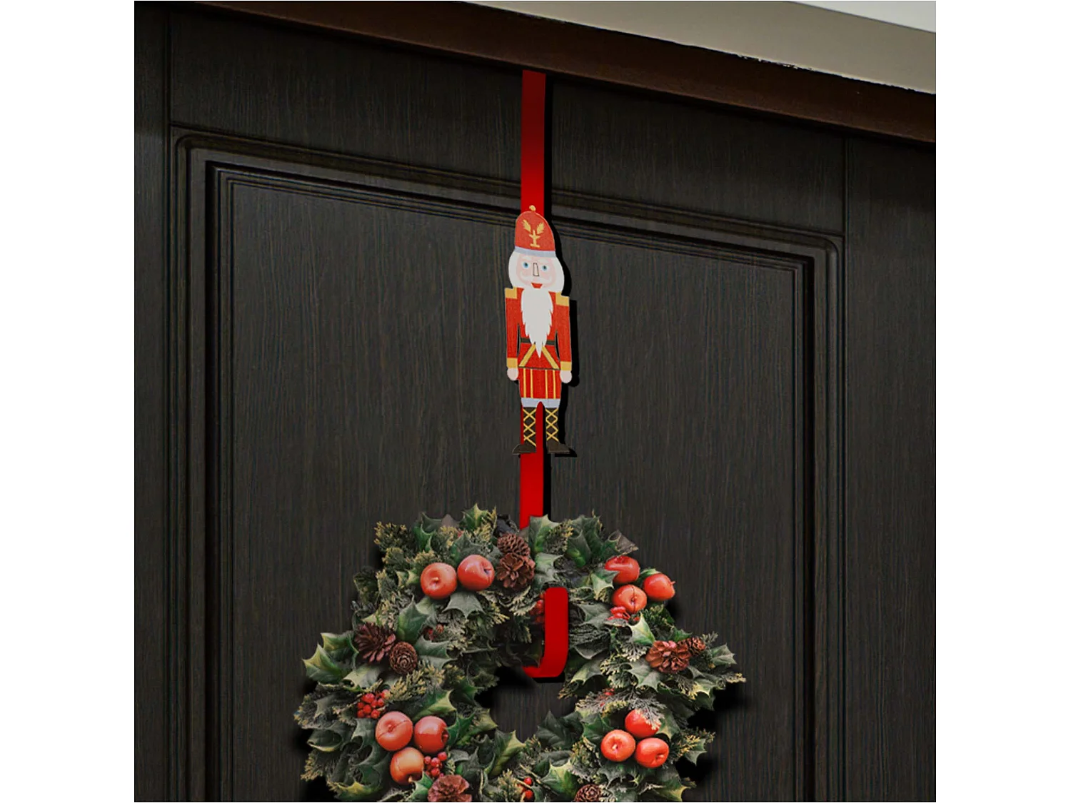 Crochet de porte pour couronne décorative en métal rouge 37,5x1,5 cm