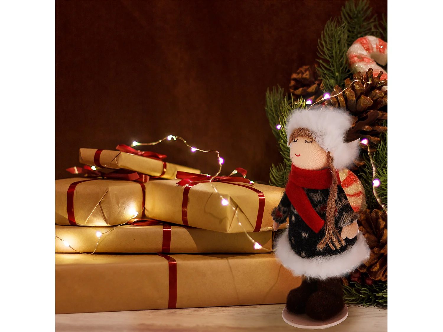 Figurine de lutin de Noël en tissu rouge 16x7 cm