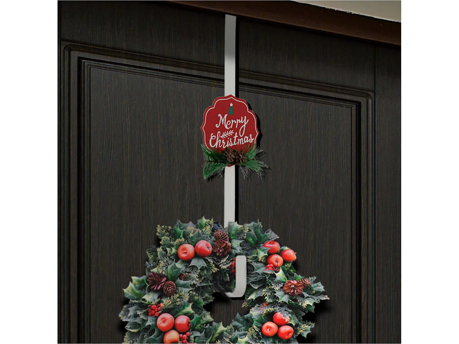 Crochet de porte pour couronne décorative en métal blanc avec pommes de pin 37,5 cm