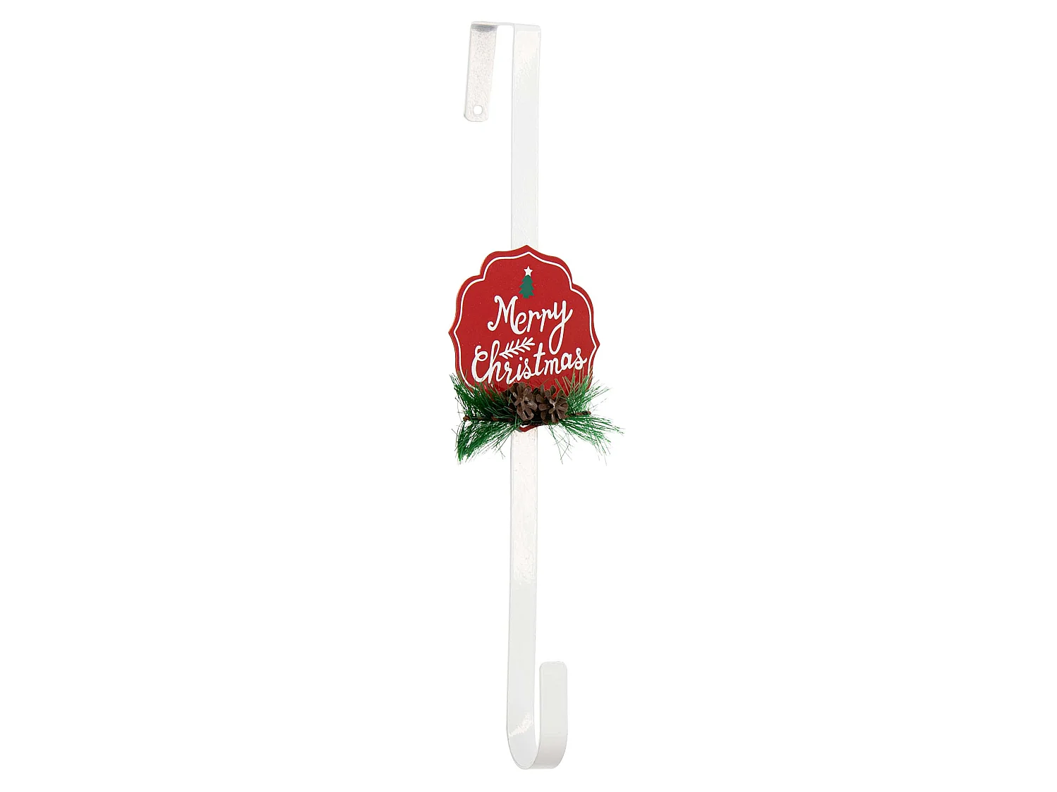 Crochet de porte pour couronne décorative en métal blanc avec pommes de pin 37,5 cm