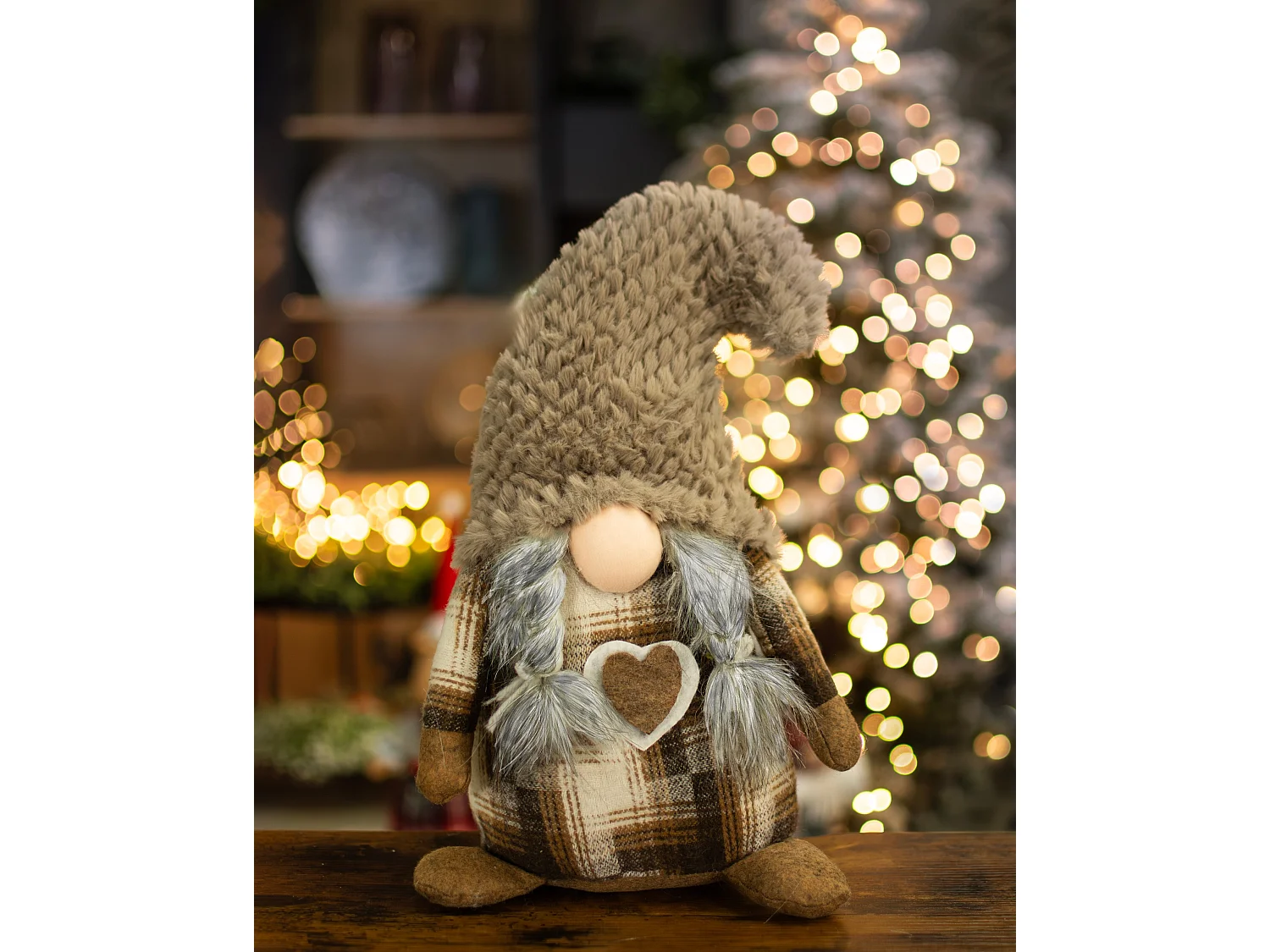 Décoration de Noël lutin en tissu rouge 34x20 cm
