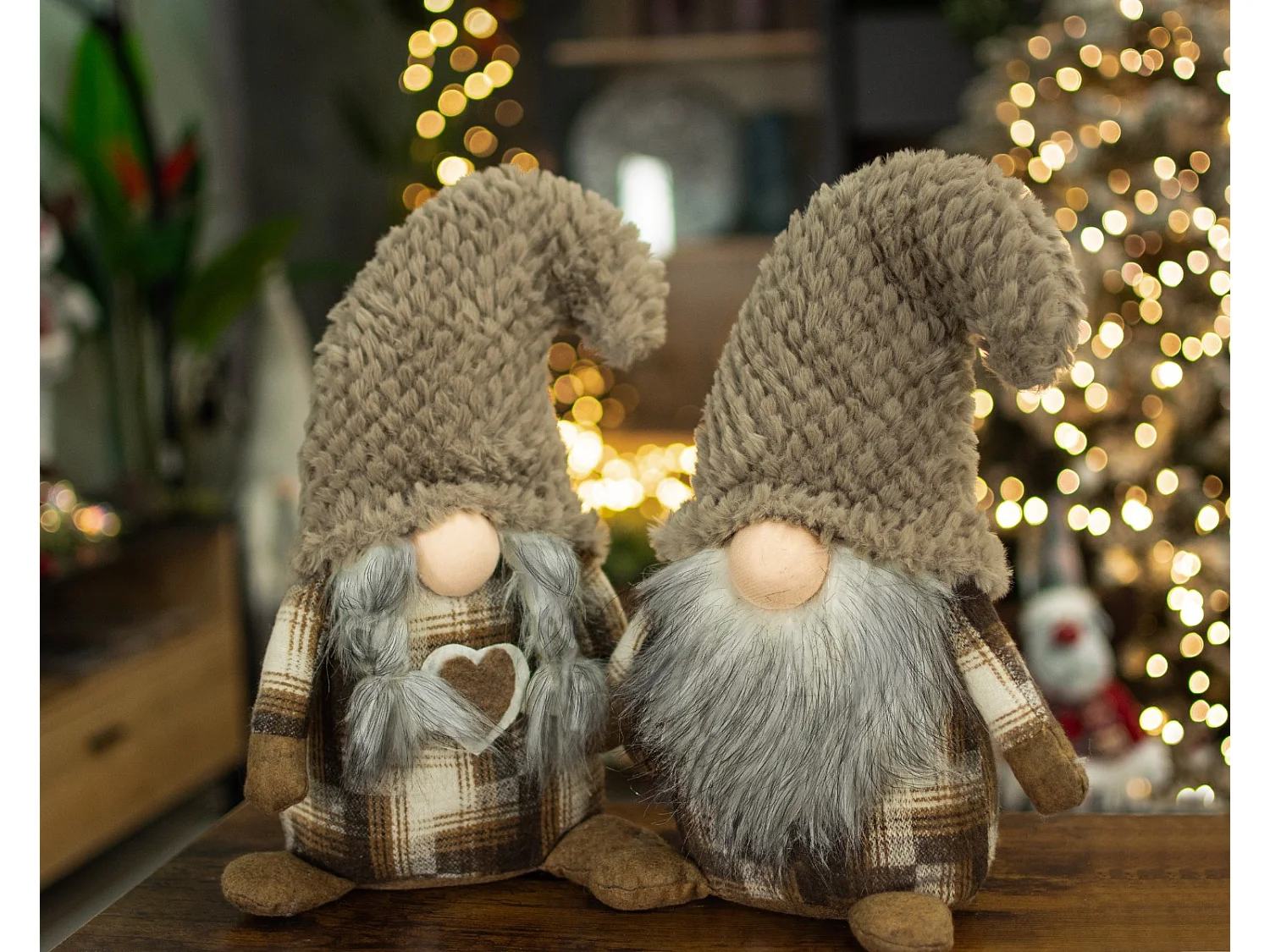 Décoration de Noël lutin en tissu rouge 34x20 cm
