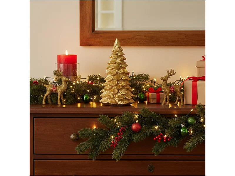 LED-Weihnachtsbaum Figur dekorativ Metallisch Gold 6,7x6,5x15,5 cm