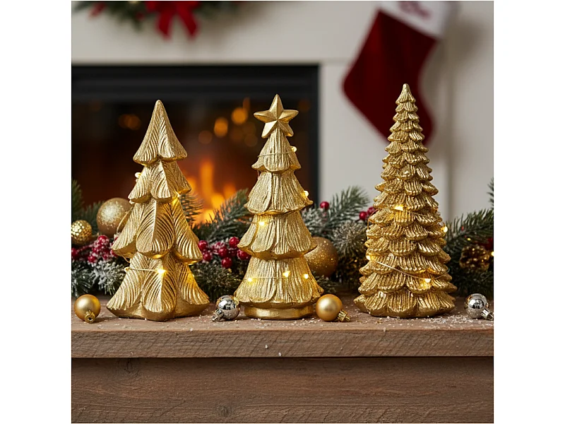 LED-Weihnachtsbaum Figur dekorativ Metallisch Gold 6,7x6,5x15,5 cm