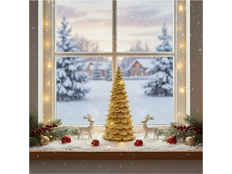 LED-Weihnachtsbaum Figur dekorativ Metallisch Gold 6,7x6,5x15,5 cm