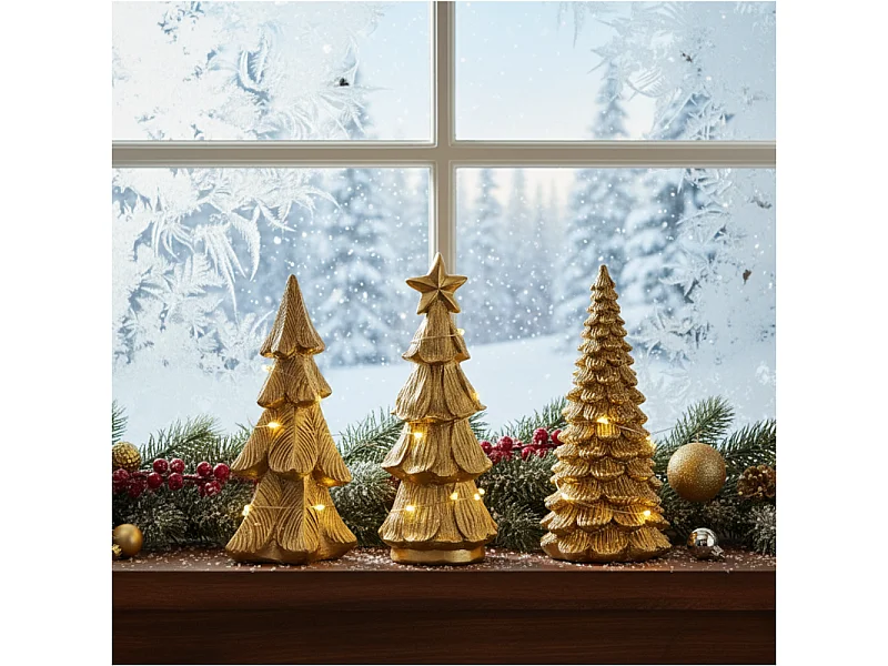 LED-Weihnachtsbaum Figur dekorativ Metallisch Gold 6,7x6,5x15,5 cm