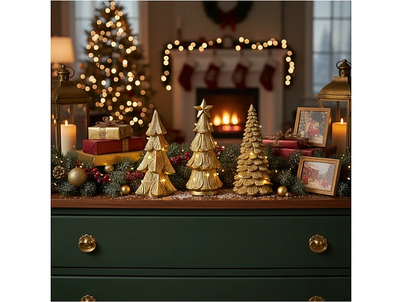 LED-Weihnachtsbaum Figur dekorativ Metallisch Gold 6,7x6,5x15,5 cm