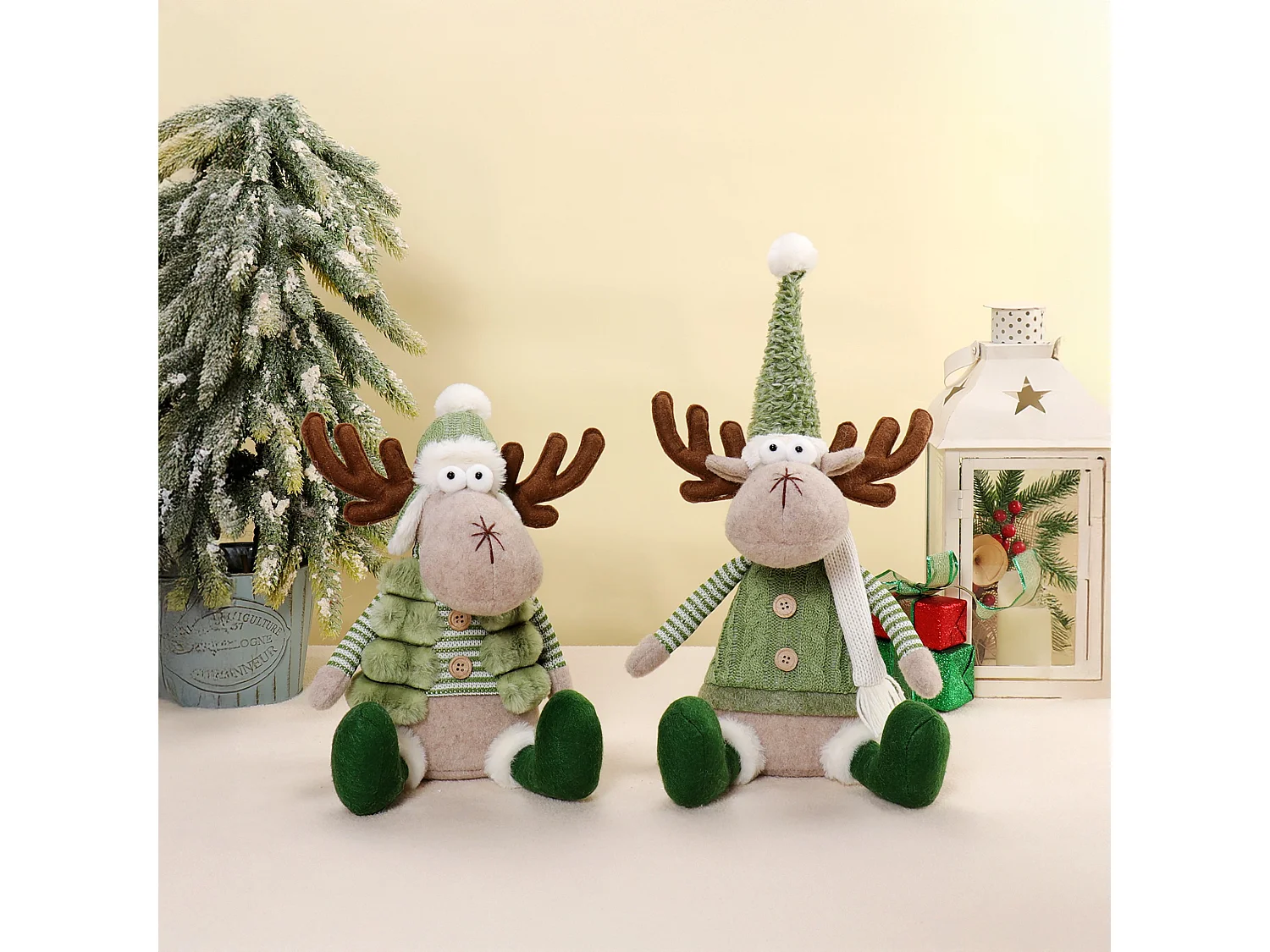Décoration de Noël renne en peluche grand blanc 28x20 cm