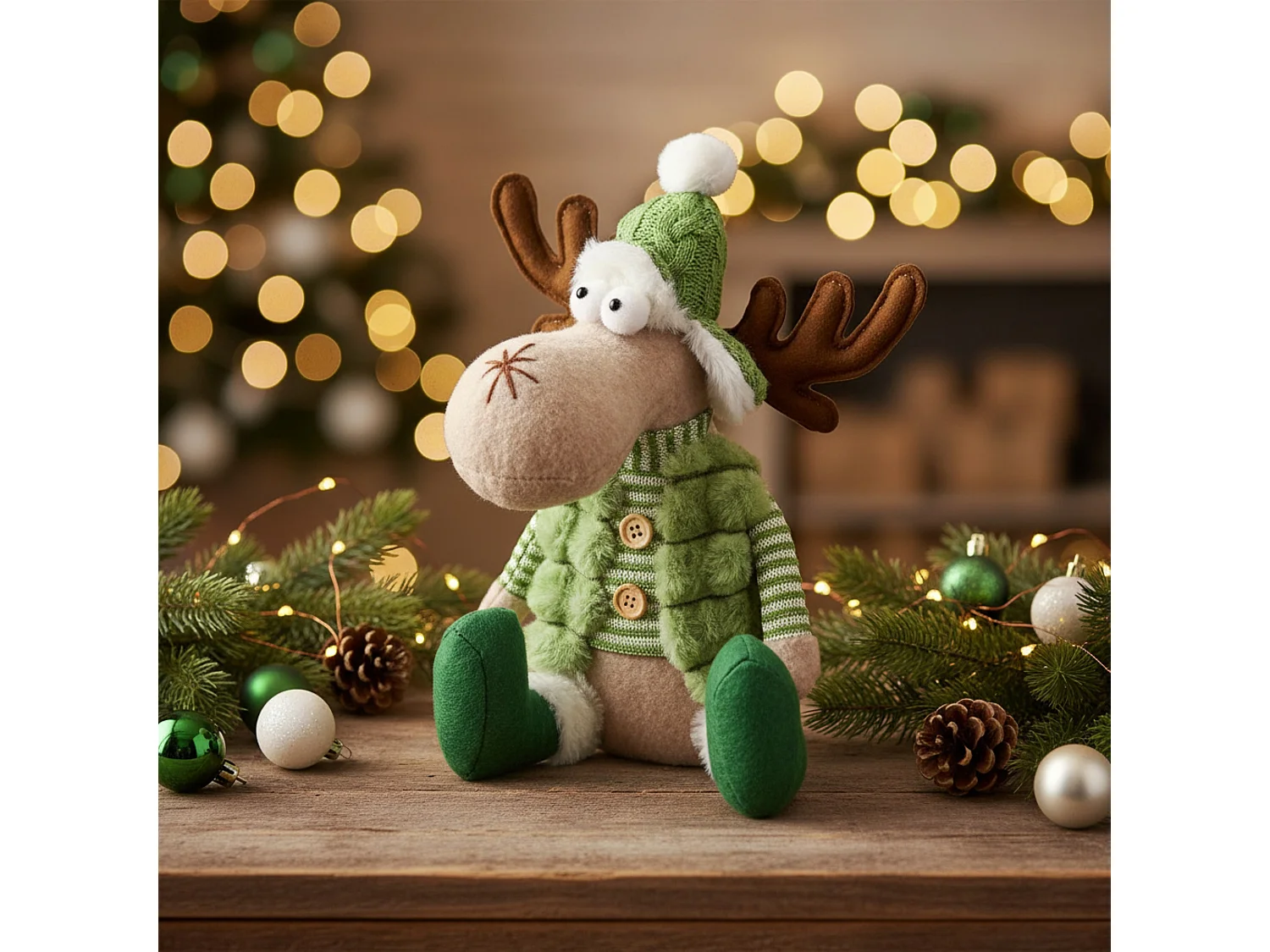 Décoration de Noël renne en peluche grand blanc 28x20 cm