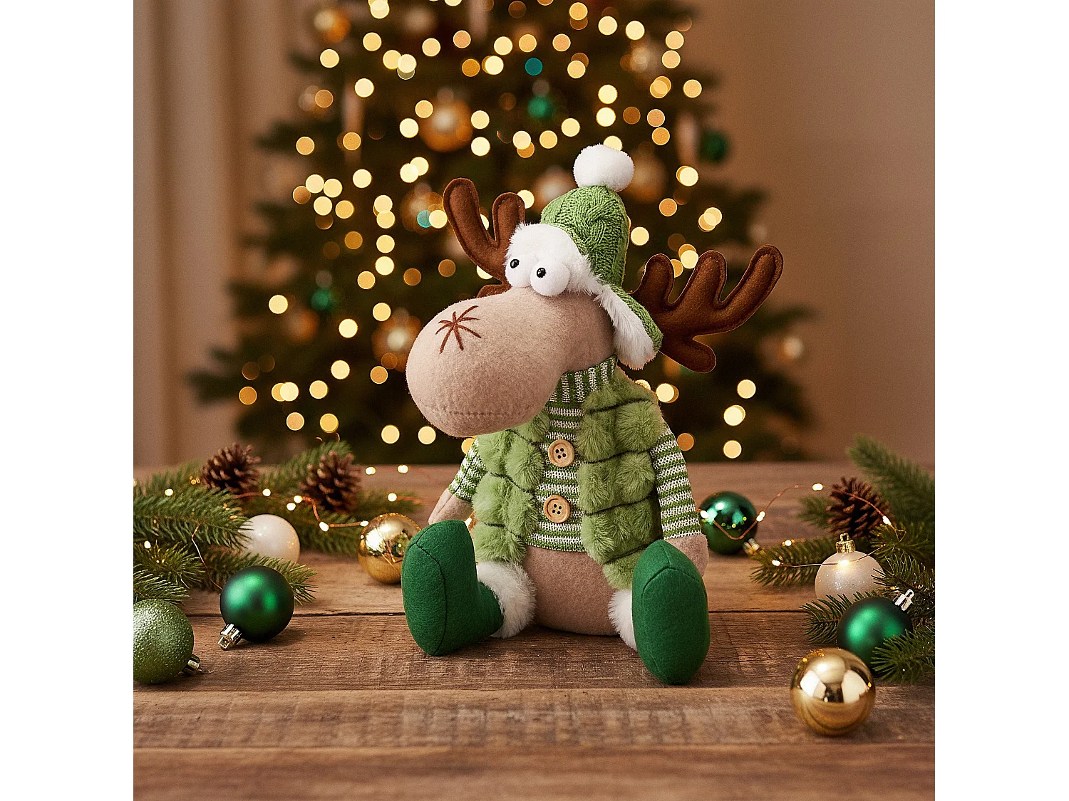 Décoration de Noël renne en peluche grand blanc 28x20 cm