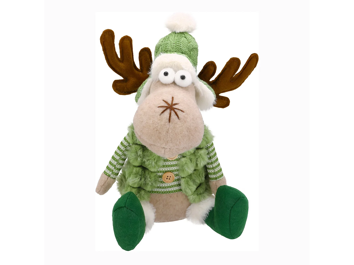 Décoration de Noël renne en peluche grand blanc 28x20 cm