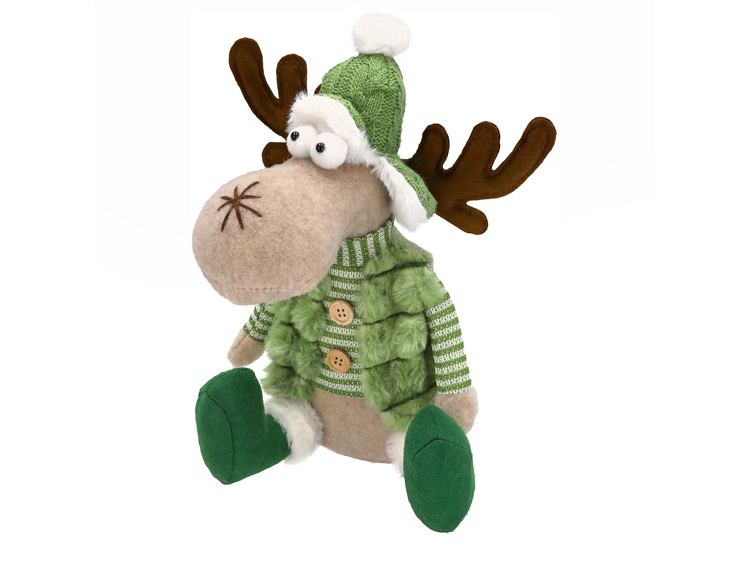 Décoration de Noël renne en peluche grand blanc 28x20 cm