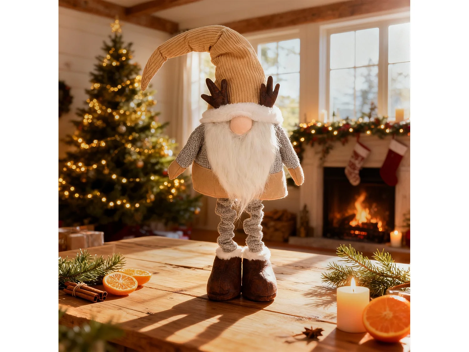 Lutin de Noël décoratif en peluche gris 80-130 cm 35 cm