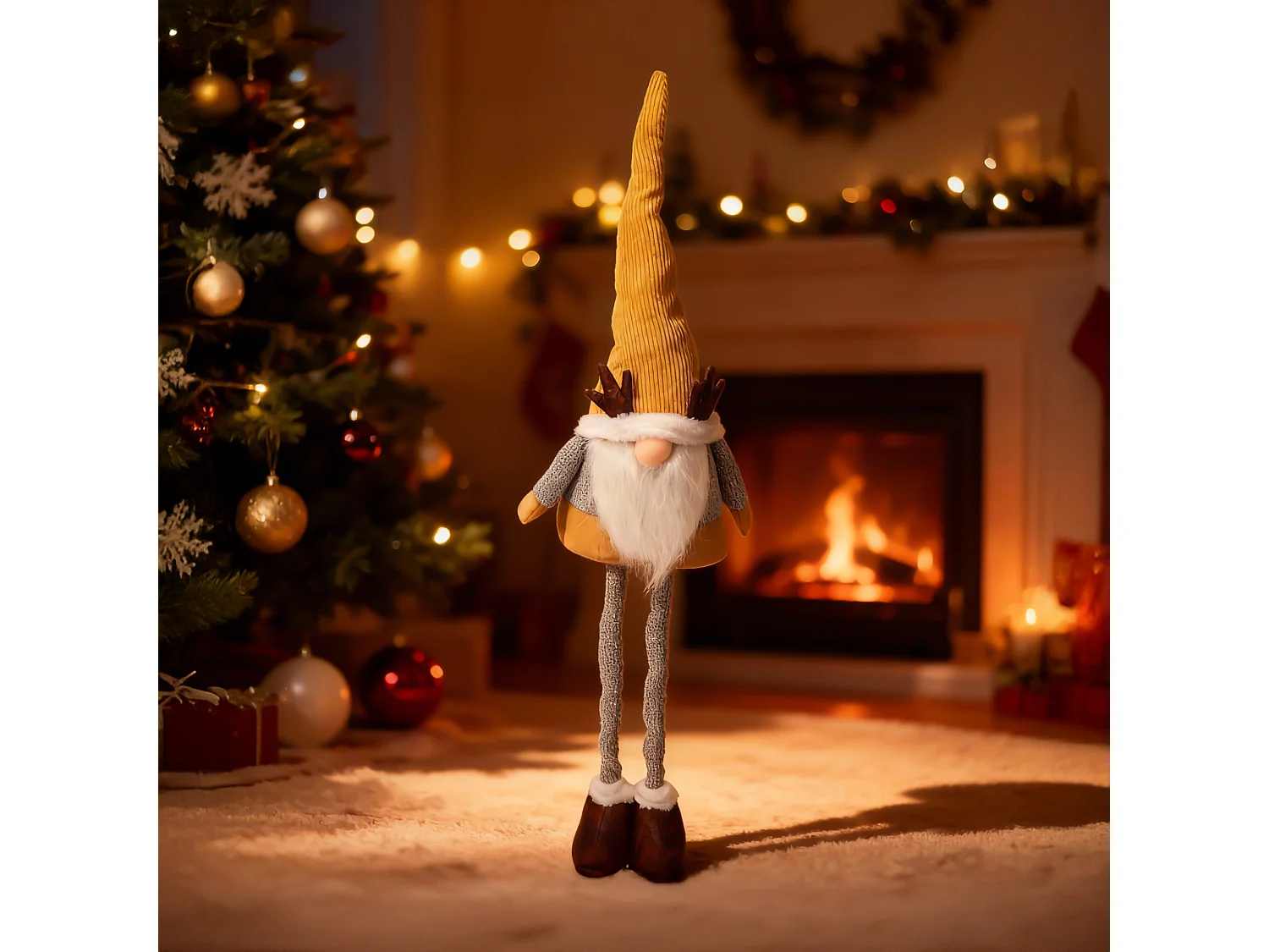 Lutin de Noël décoratif en peluche gris 80-130 cm 35 cm