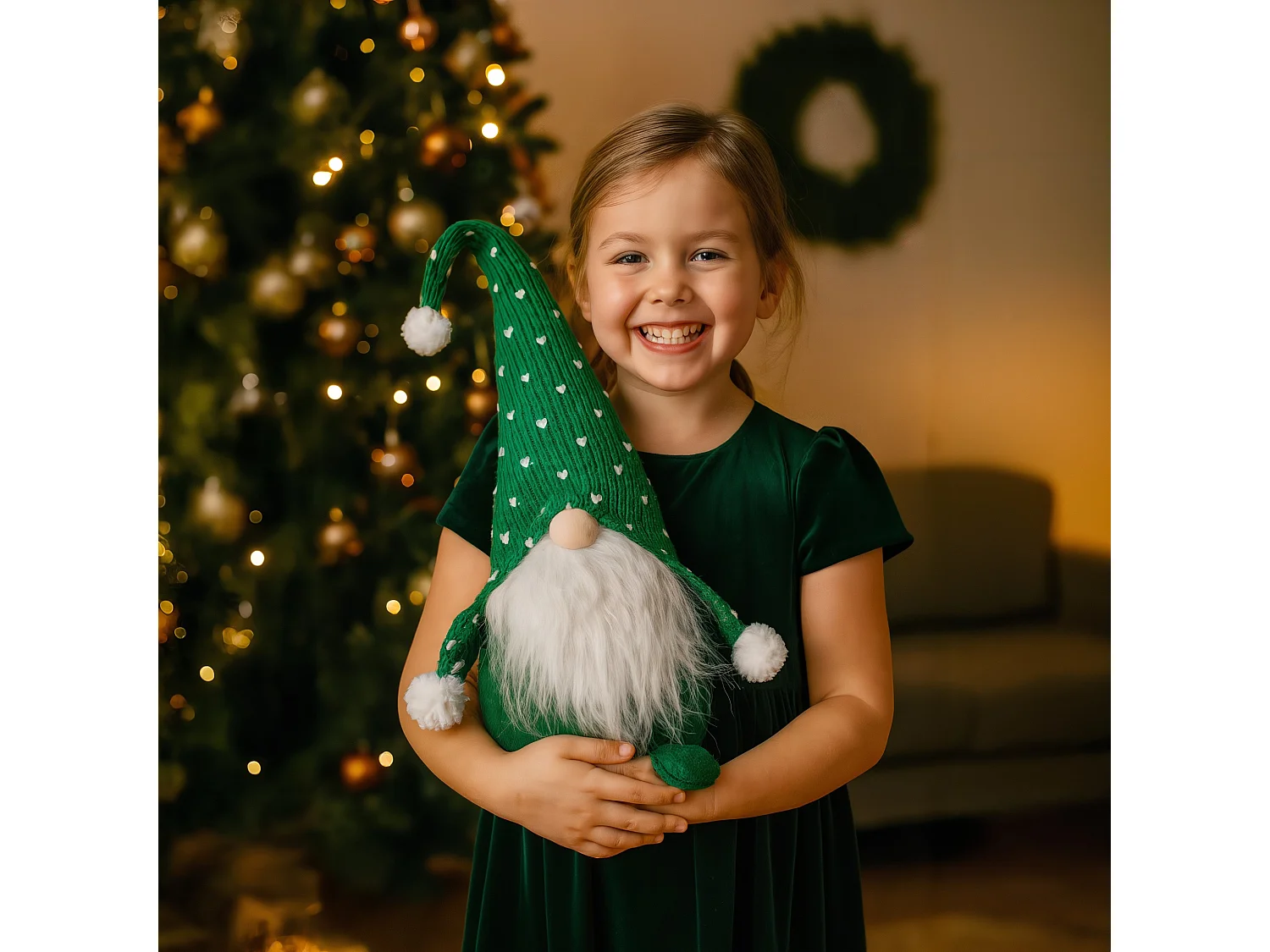 Lutin de Noël décoratif en tissu blanc 33x16 cm