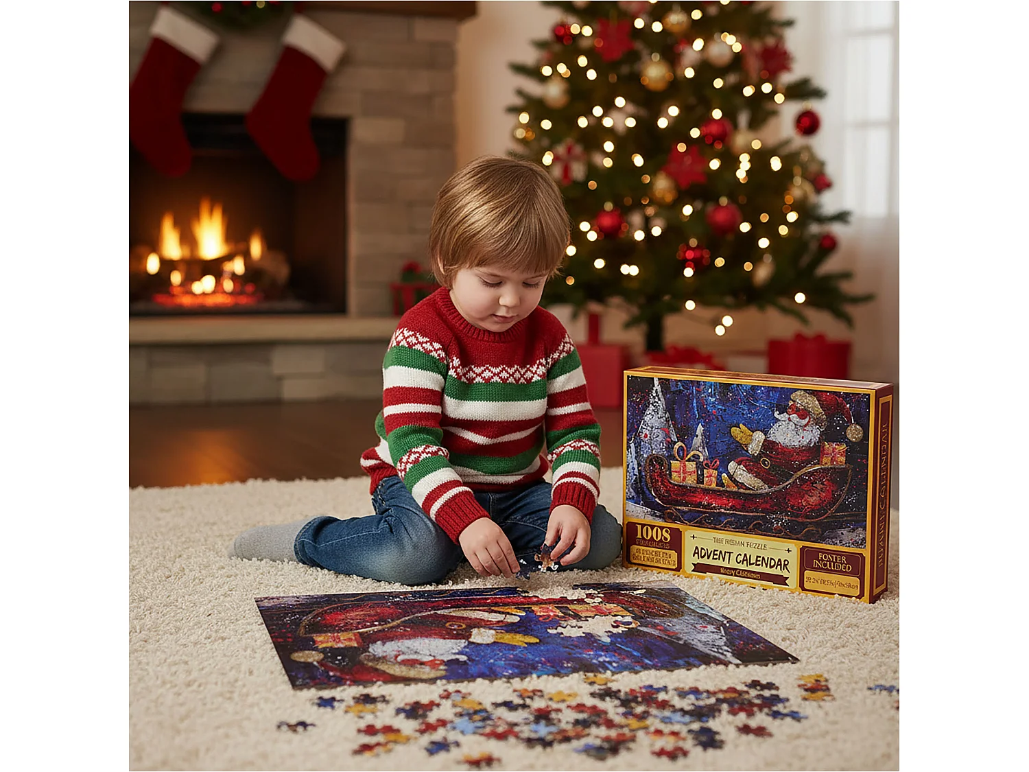 Adventskalender puzzel kerstcadeau 1008 stukjes kunststof rood 70x50 cm