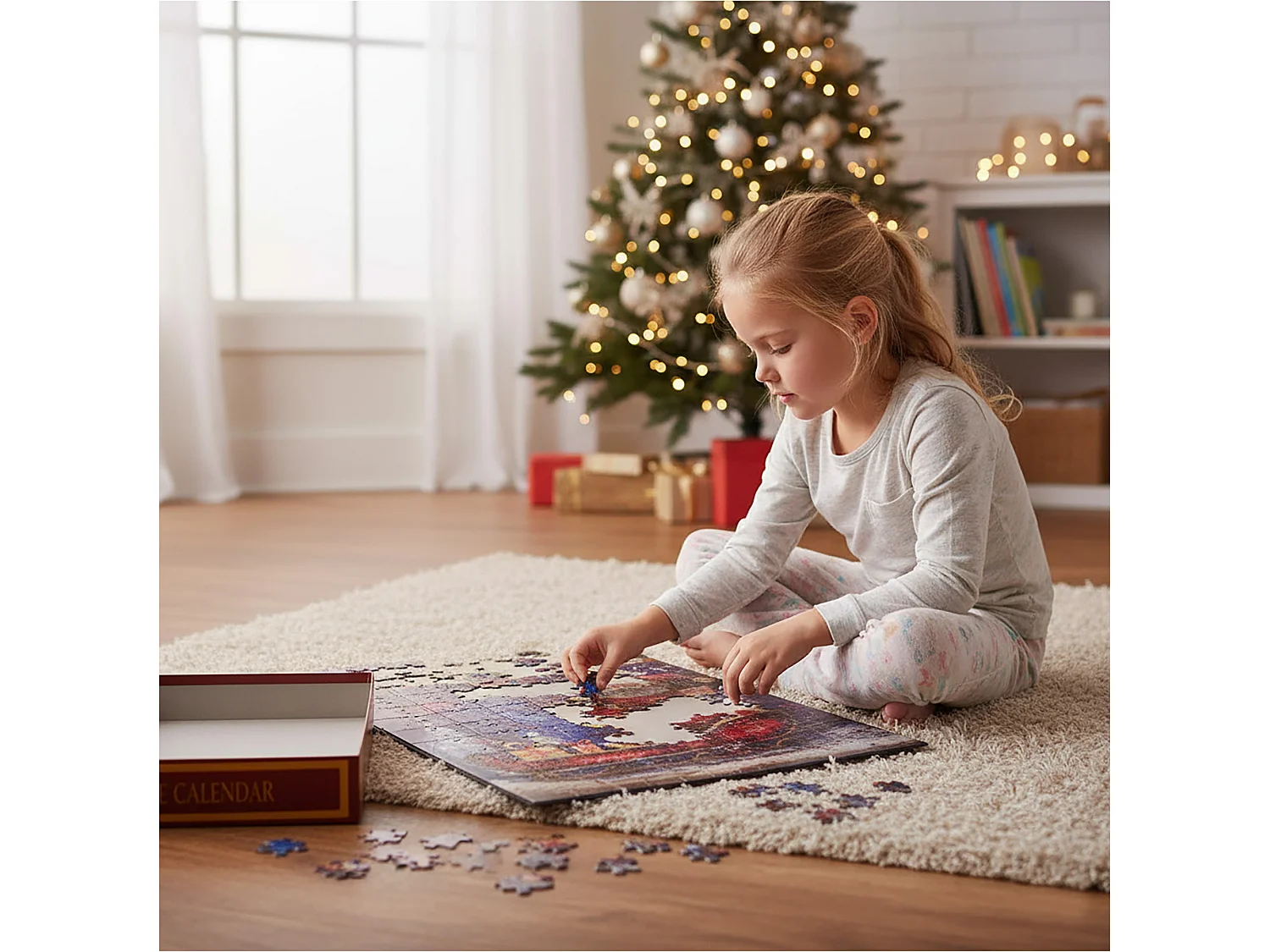 Adventskalender puzzel kerstcadeau 1008 stukjes kunststof rood 70x50 cm