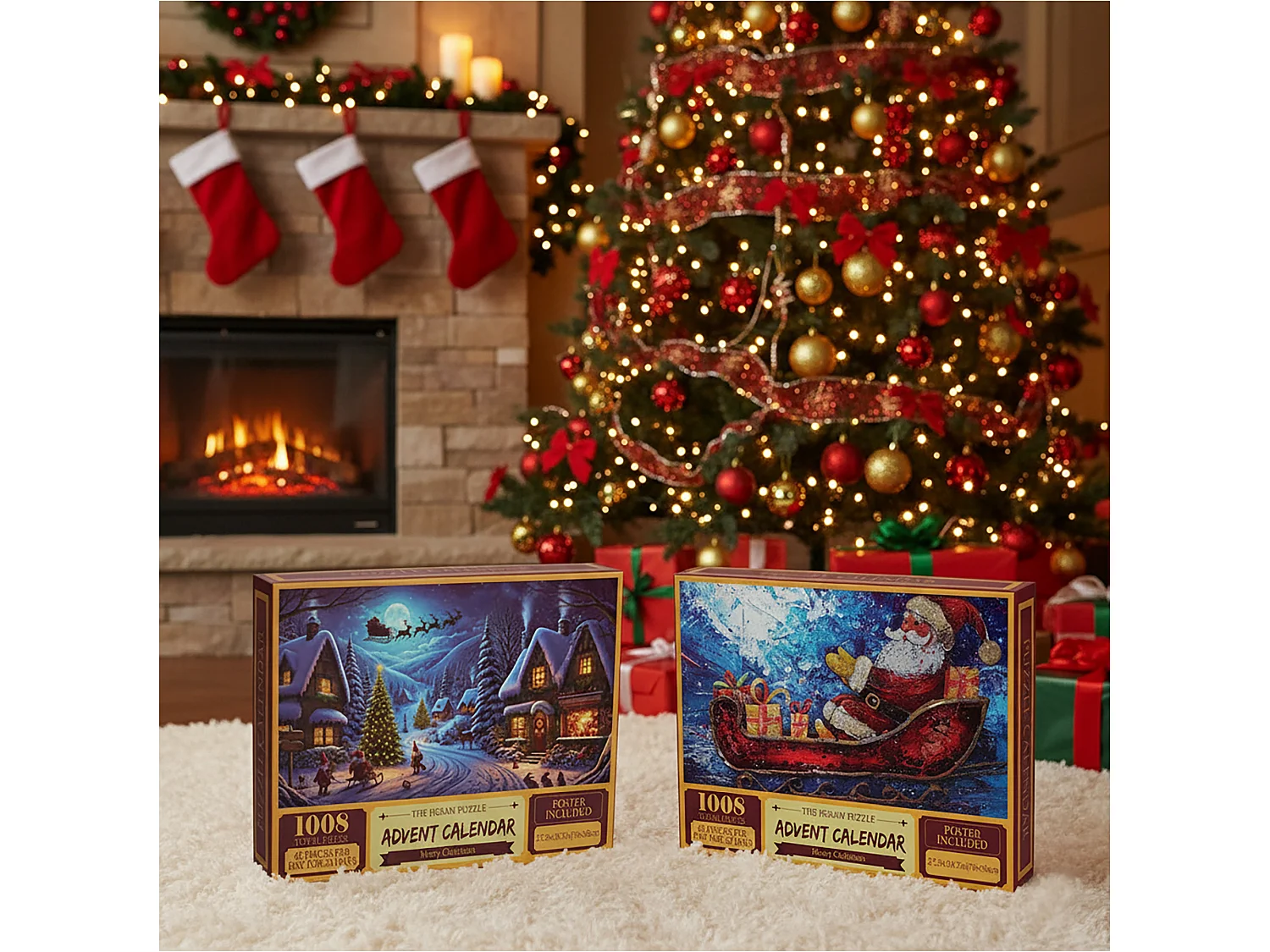 Adventskalender puzzel kerstcadeau 1008 stukjes kunststof rood 70x50 cm