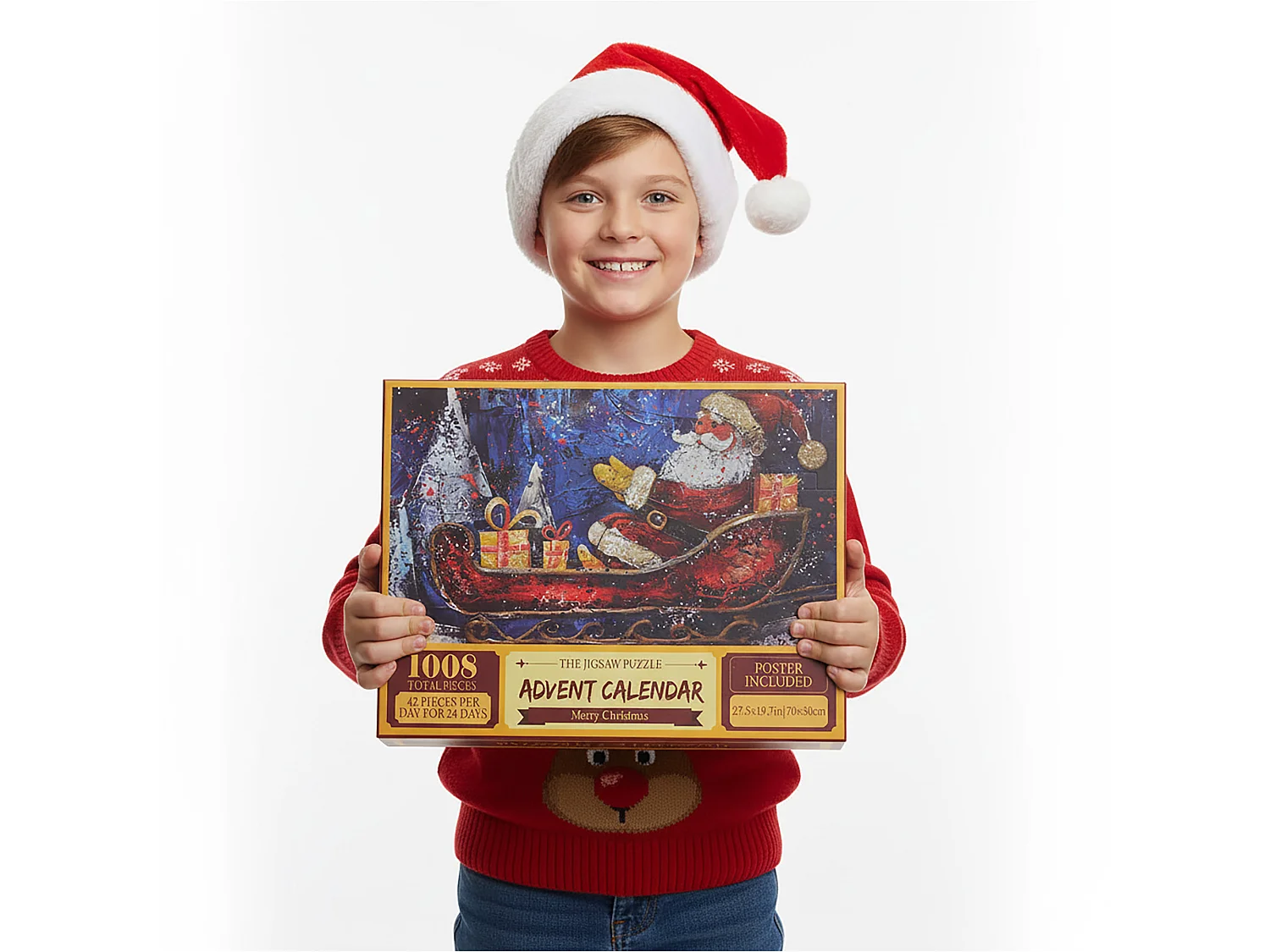 Adventskalender puzzel kerstcadeau 1008 stukjes kunststof rood 70x50 cm