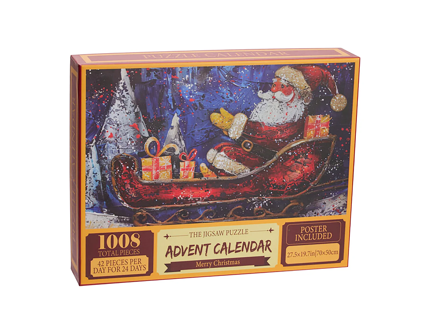Adventskalender puzzel kerstcadeau 1008 stukjes kunststof rood 70x50 cm