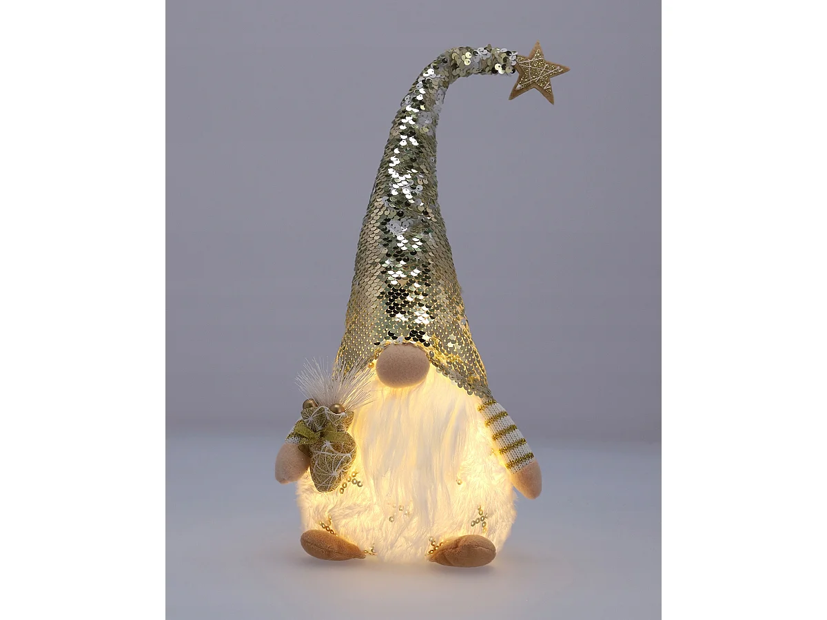 Kerstkabouter kerstgnome met lichtstof wit 47x18 cm