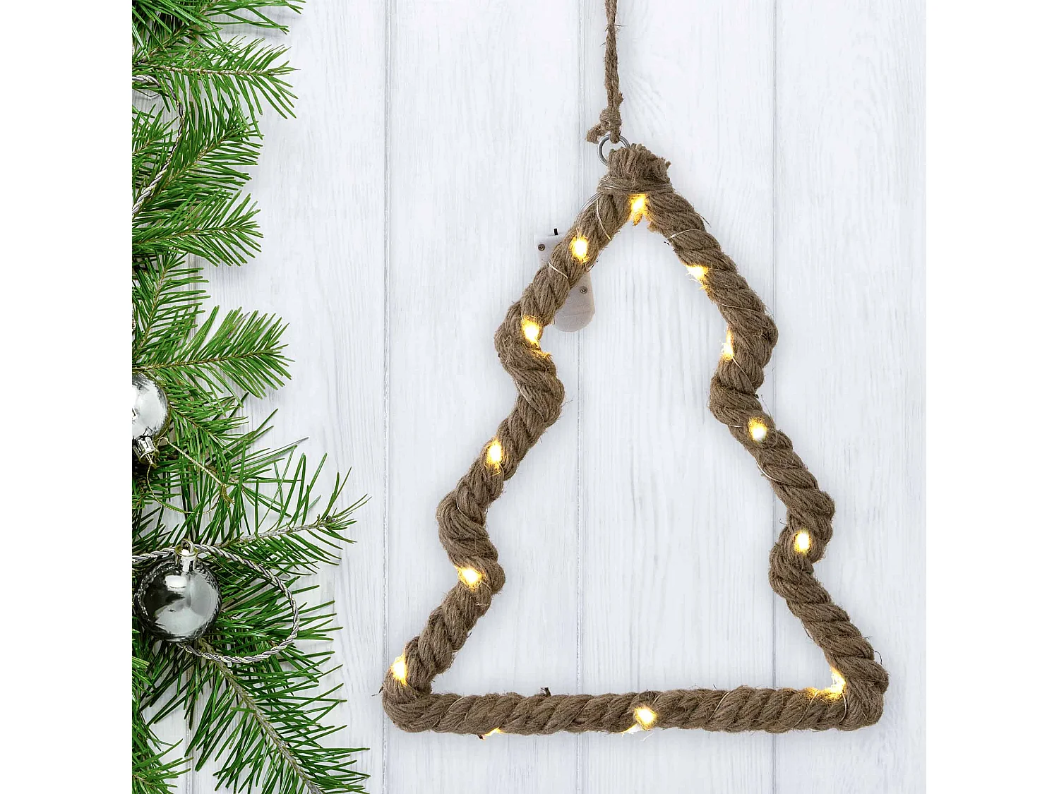 Weihnachtsdeko LED Fensterhänger Jutenschnur braun 23,5x27,3x1,5 cm