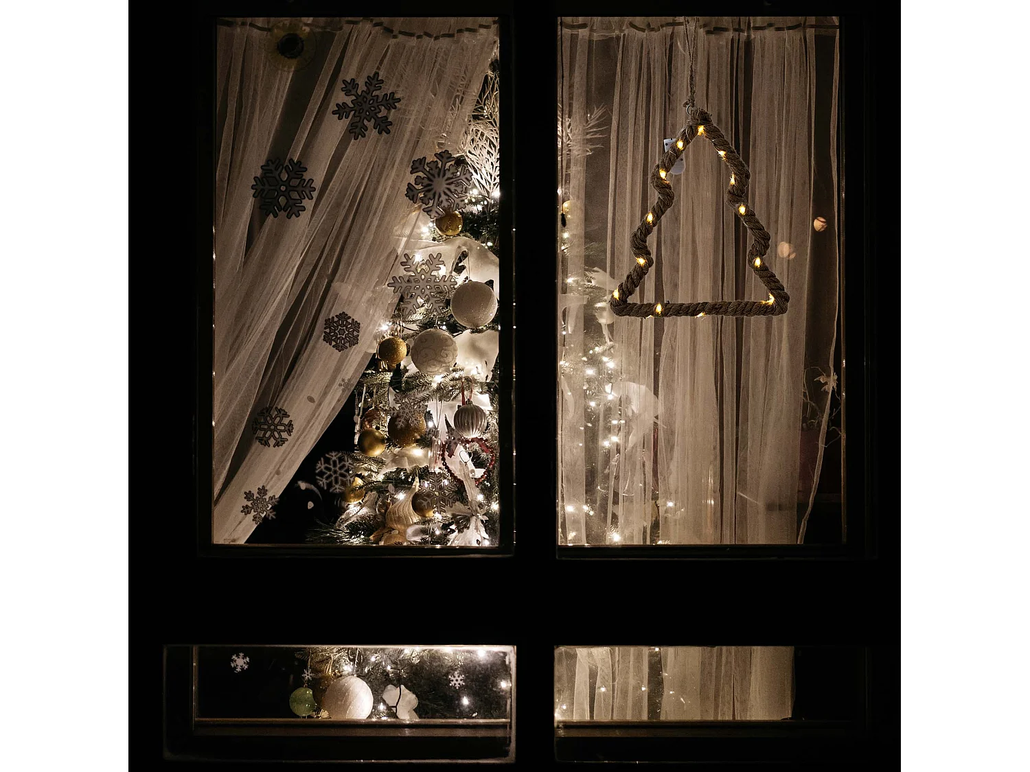 Weihnachtsdeko LED Fensterhänger Jutenschnur braun 23,5x27,3x1,5 cm