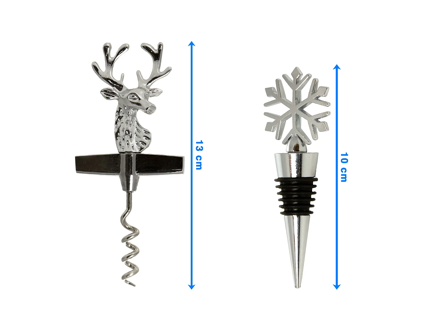 Wijnkurkentrekker set feestelijk rendier aluminium zilver 16x11x2,5 cm
