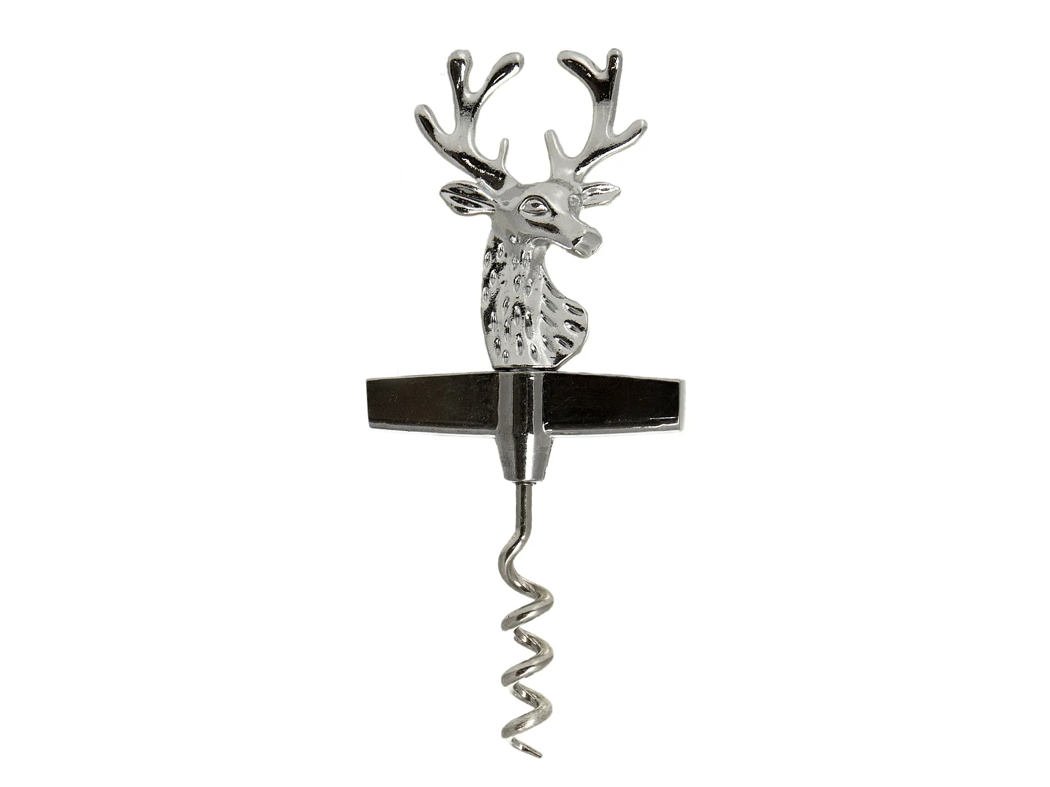Wijnkurkentrekker set feestelijk rendier aluminium zilver 16x11x2,5 cm