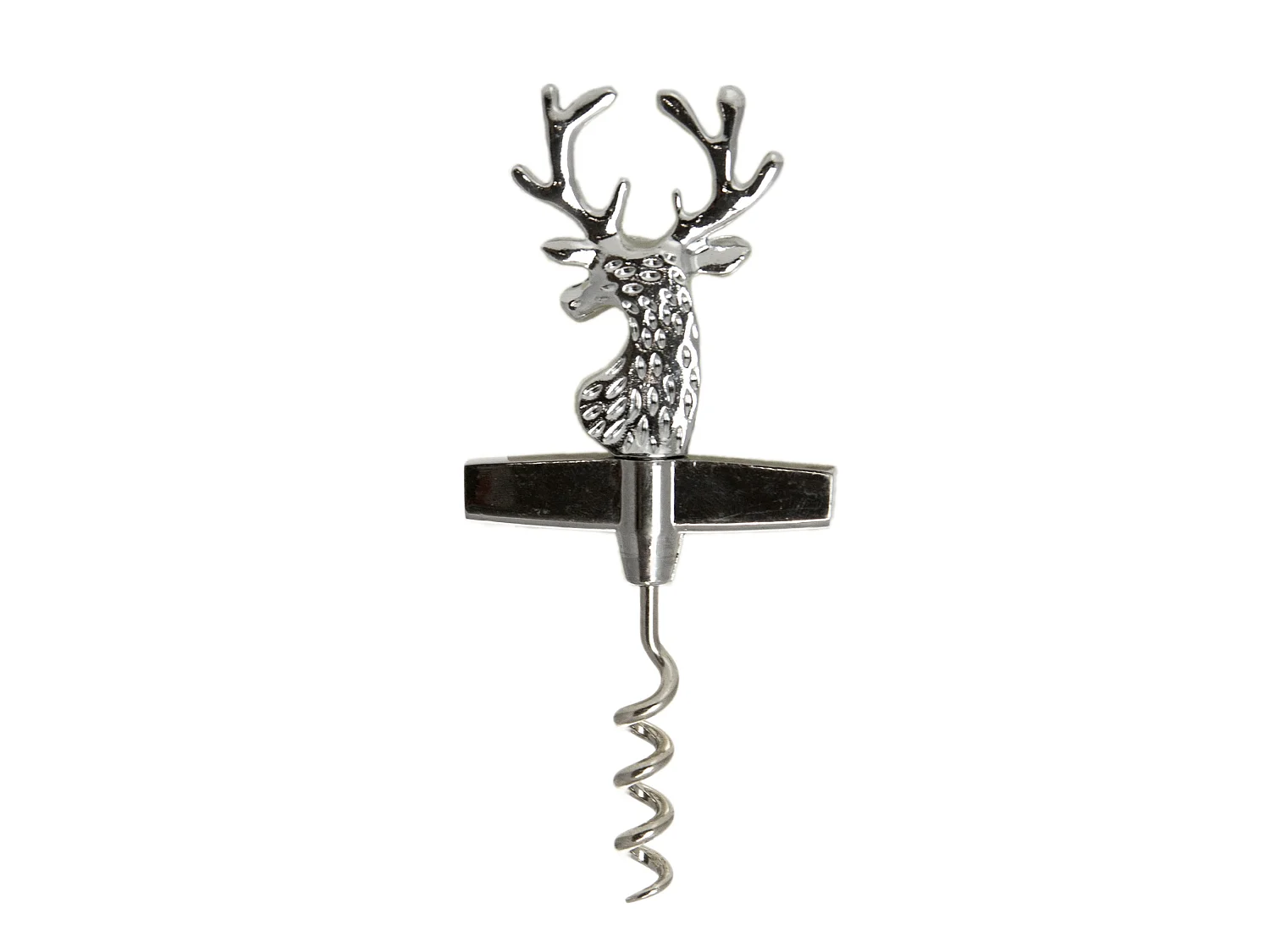 Wijnkurkentrekker set feestelijk rendier aluminium zilver 16x11x2,5 cm