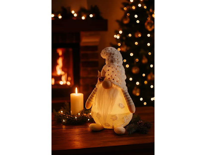 Skrzat de Noël lumineux en tissu blanc 45x16 cm
