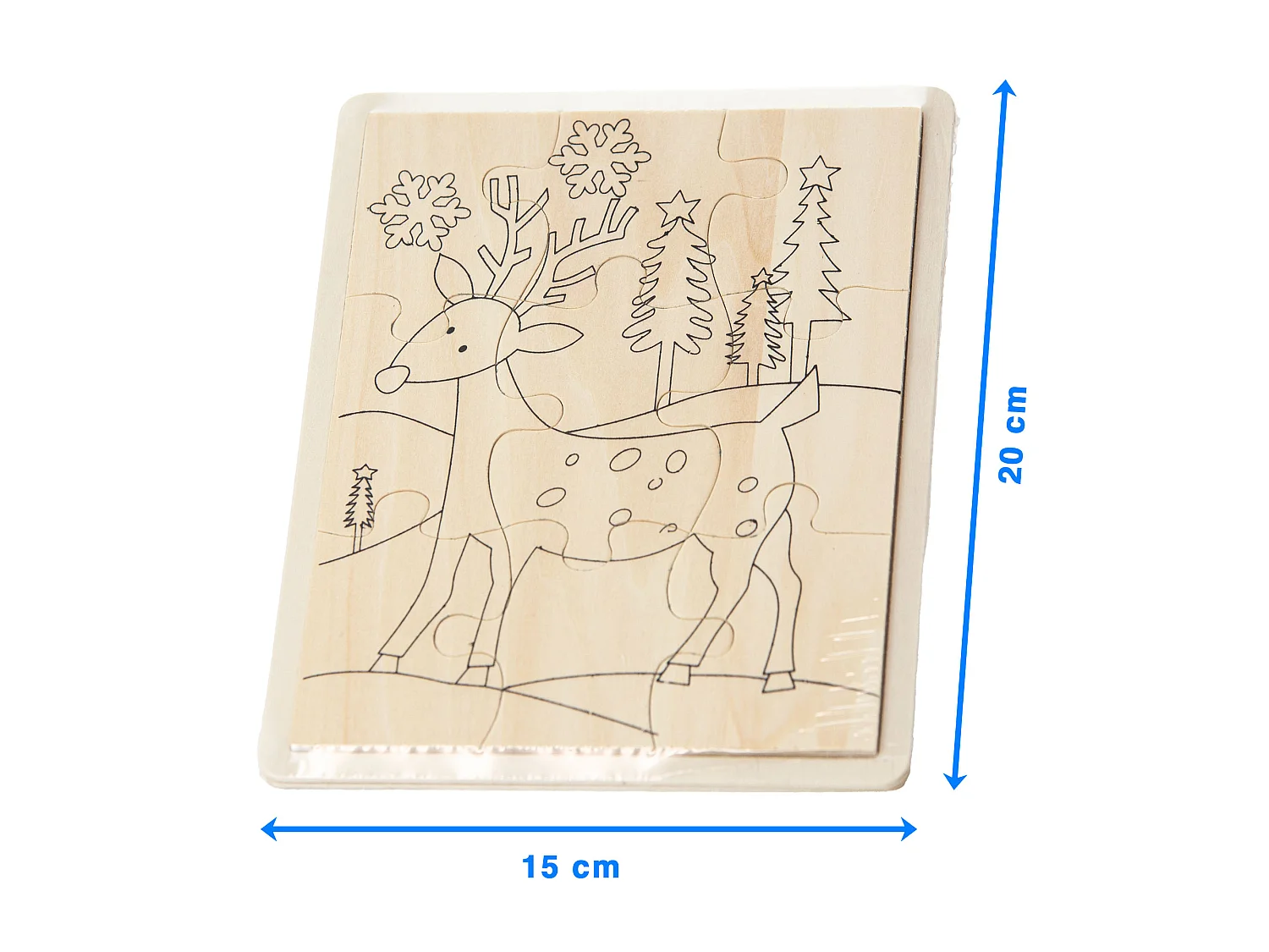 Houten schilderset kerst rendier naturel hout 15x20 cm