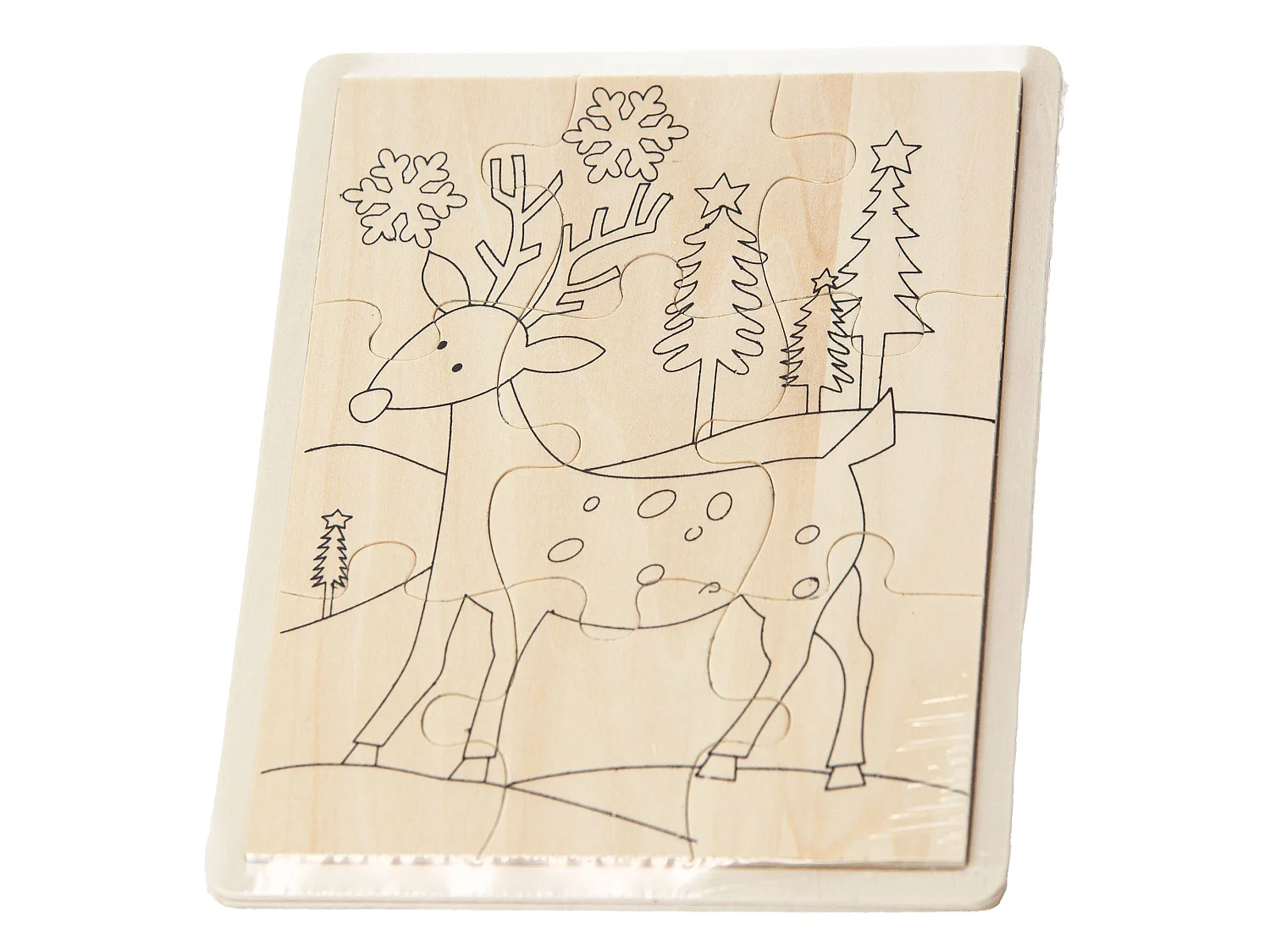 Houten schilderset kerst rendier naturel hout 15x20 cm