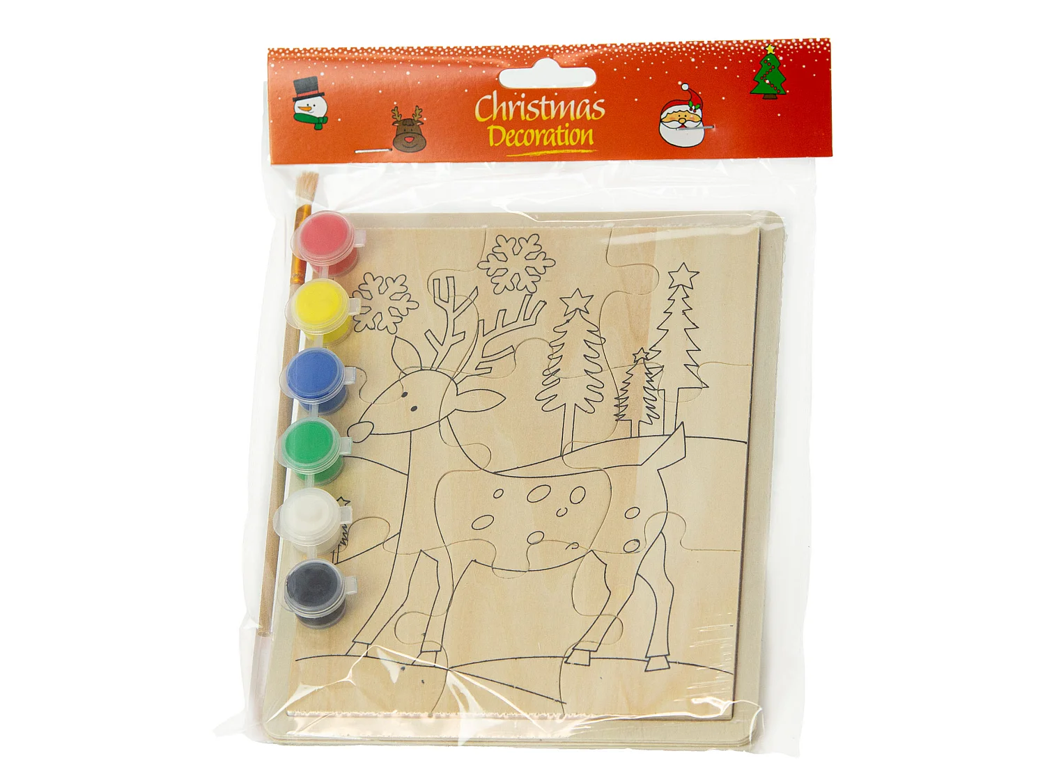 Houten schilderset kerst rendier naturel hout 15x20 cm