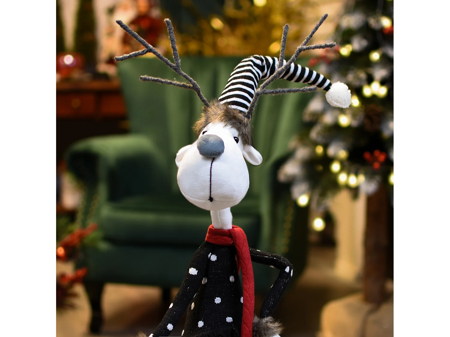 Décoration de Noël renne lutin en tissu gris 93x20x43 cm