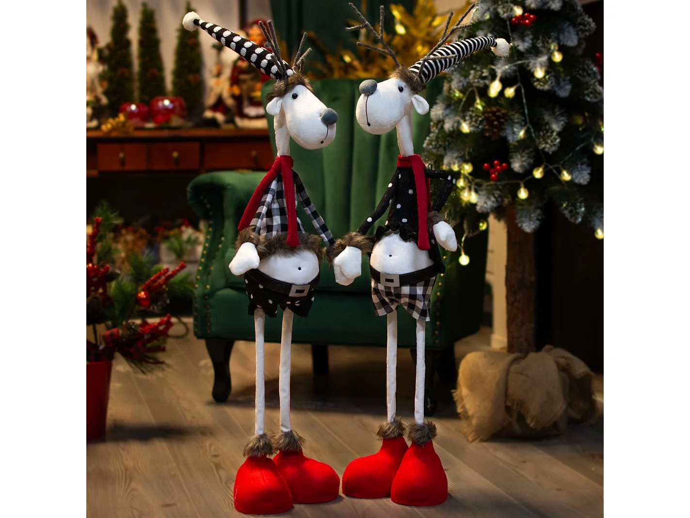 Décoration de Noël renne lutin en tissu gris 93x20x43 cm