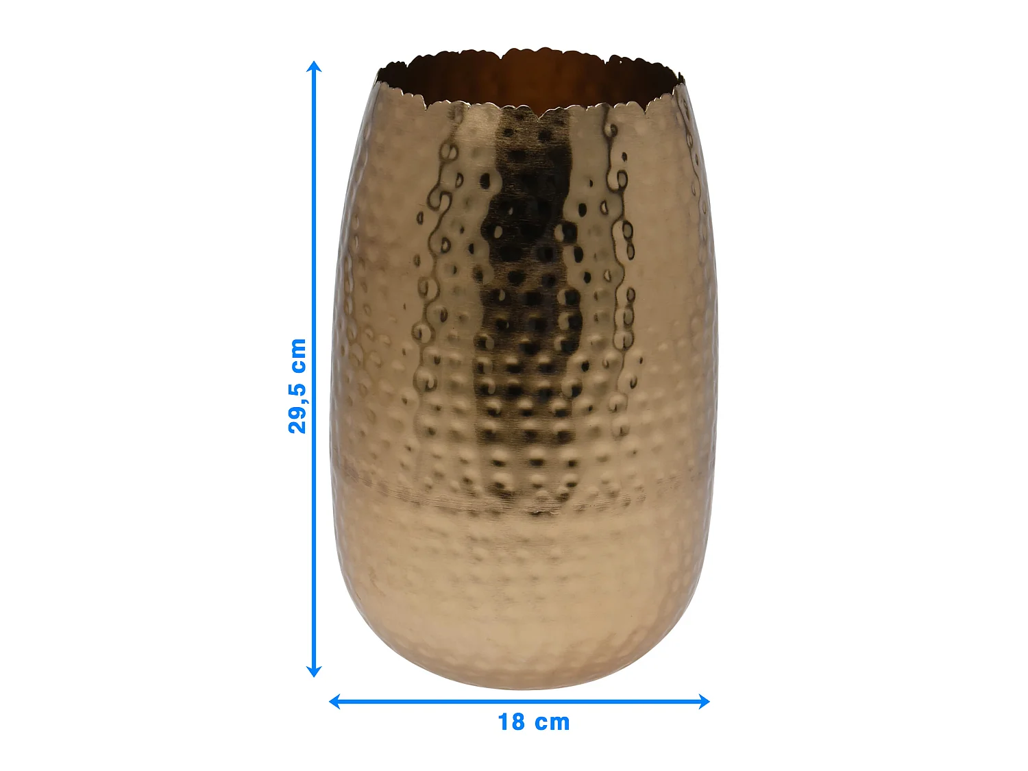Vaso decorativo in metallo martellato oro opaco 18x18x29,5 cm