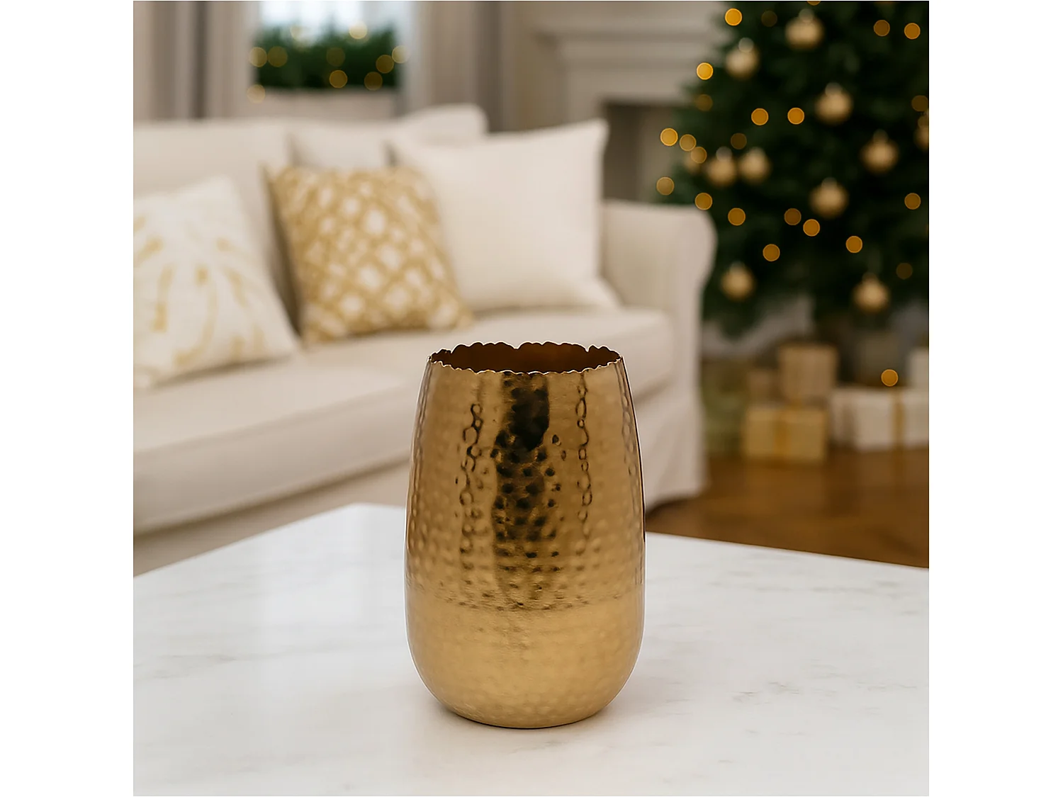 Vaso decorativo in metallo martellato oro opaco 18x18x29,5 cm